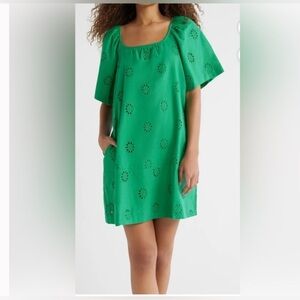 Free Assembly Women's Short Sleeve Square Neck Dress - GREEN SZ M - NWT
